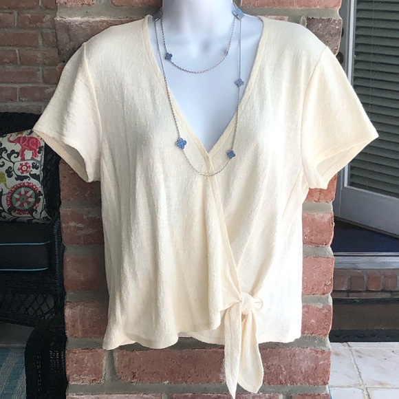 MADEWELL Texture and Thread Surplice Wrap Tie Top Cream Medium - Picture 3 of 11